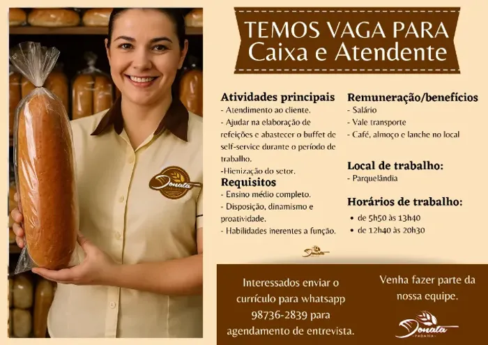 Vaga para Caixa e Atendente