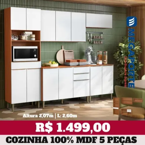 Armário de Cozinha 5 Peças 100% MDF com Balcão 1,20m (Novo) Entrega Grátis! 