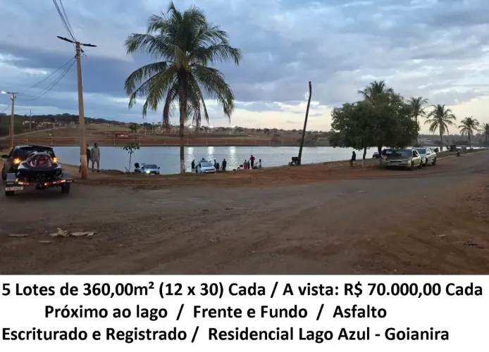 Leia a descrição: 5 Lotes de 360,00m² (Próximo ao lago) Residencial Lago Azul - Goianira