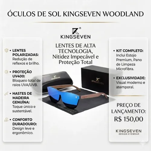Óculos De Sol Polarizados UV400 Azul Kingseven (Original e Lacrado) unisex
