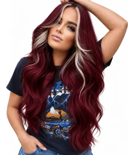 Lece ruiva com mecha loira, fibra premium efeito realista, com da humana