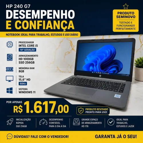 Notebook HP 240 G7 | i5 10ª Geração | 8GB RAM | SSD + HD 1TB