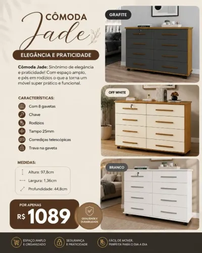 Cômoda Jade - Consultar cores disponiveis