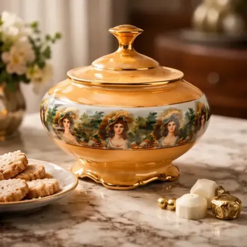Bomboniere / /Biscoiteira Vintage Porcelana Real Anos 50 Laranja Com Brilho