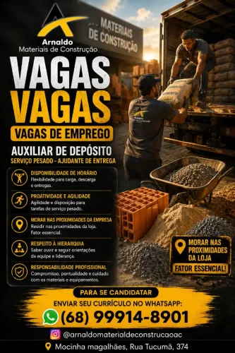Auxiliar de entrega, vaga destinada a homens.