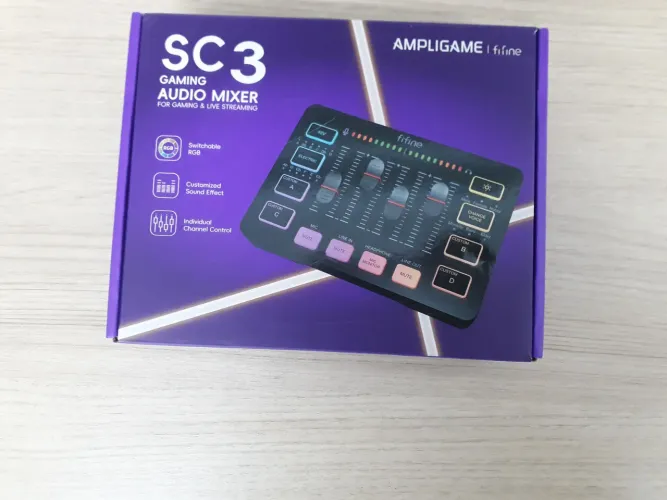 Mixer para Jogos Fifine Ampligame, XLR, USB, Efeito de Voz, Preto - SC3