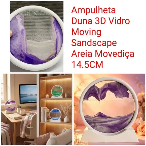 Ampulheta Duna 3D Vidro Moving Sandscape Areia Movediça 14.5CM