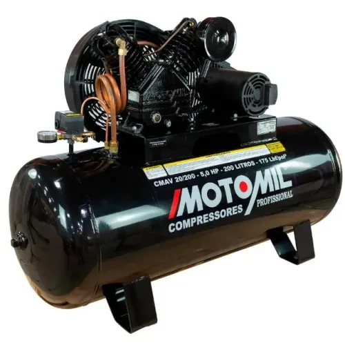 Compressor de Ar 20 Pés 200L 5HP Alta Pressão 220/380V - Trifásico Motomil - MOTOMIL-CMAV