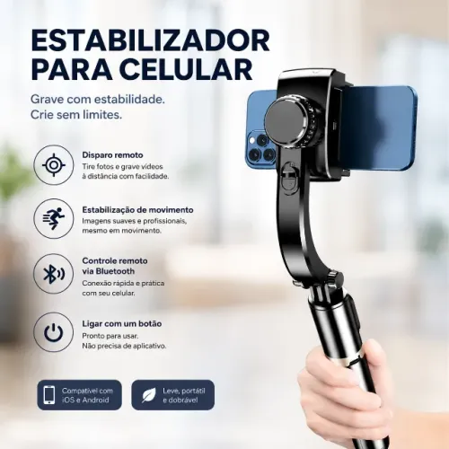 Estabilizador Gimbal Celular Bluetooth 360° Tripé Selfie