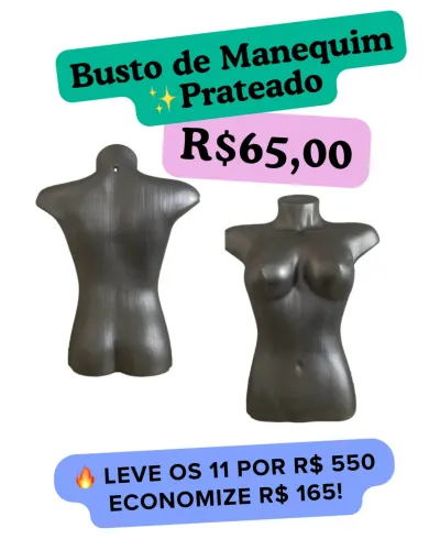 Busto de Manequim Prateado para Loja