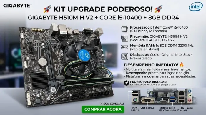KIT UPGRADE! GIGABYTE H510M H V2 + INTEL i5 10400 + 8GB DDR4 3200MHz