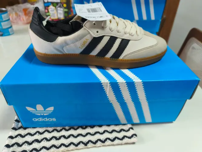 Tênis Adidas Samba Linha Premium - Branco/Preto com Solado Gum (Novo na Caixa)