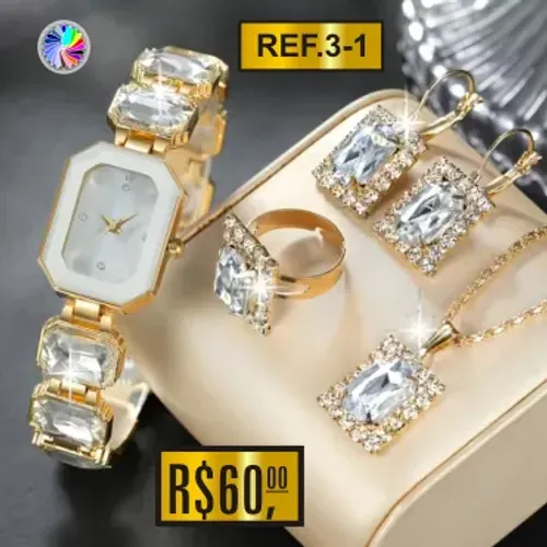 Conjunto de relógio e joias