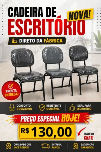 Cadeira Fixa para Escritório, Confortável e 100% Nova