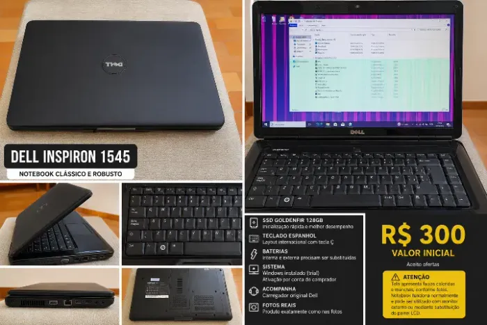 Dell Inspiron 1545 Core 2 Duo 4GB SSD 128GB - (FUNCIONANDO - VER DESCRIÇÃO)