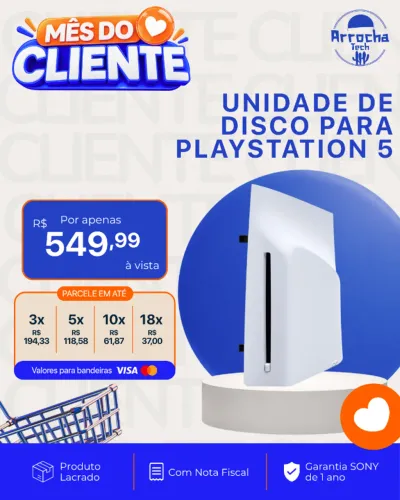 Unidade Leitor de Discos para PS5 - Lacrado - Com Nota Fiscal - Garantia Sony de 1 ano