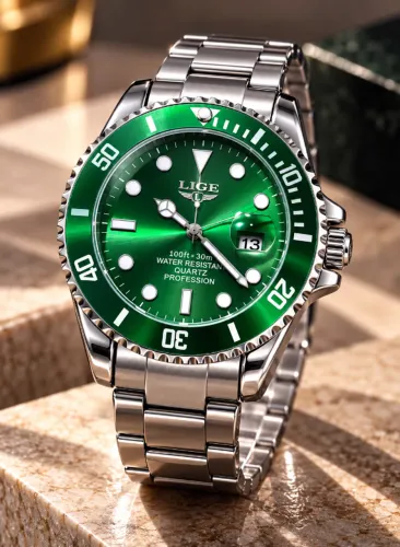 Relógio de pulso Lige Submarine Verde Inox PROVA D'ÁGUA Novo