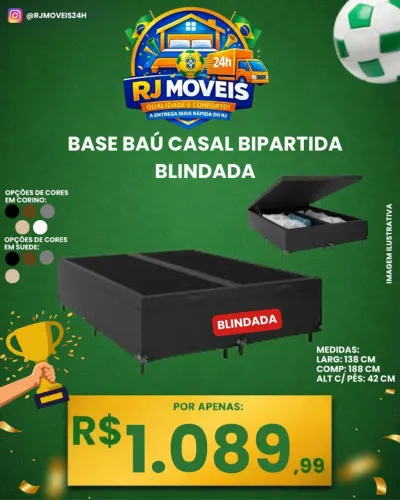 Base cama box casal baú blindada e bipartida / pague na entrega / Suede ou Corino  5 cores