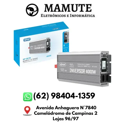 Inversor de Energia Veicular Tensão 4000w Onda Senoidal Pura Sine Wave 12v 220v