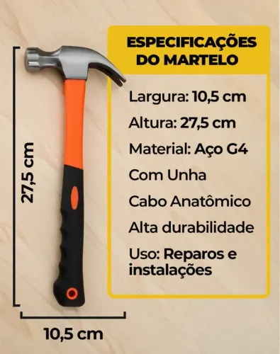 Martelo Unha 25mm Cabeça Aço