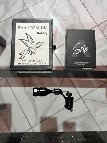 Máquina De Tatuagem Rotativa Phantom HK Original - Motor Suíço + Grip Receptor Cartucho