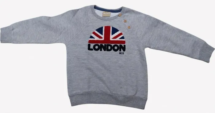 Blusa Moletom Infantil Milan "London" Cinza Mescla - Estampa Bandeira Reino Unido