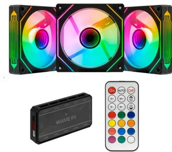 Kit Fans 3x1 Wave P1 com controladora e controle