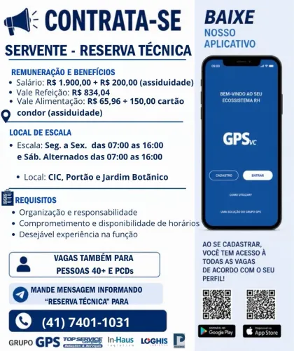  OPORTUNIDADE DE EMPREGO - SERVENTE DE LIMPEZA (VOLANTE) ?PREFERENCIAL MULHERES