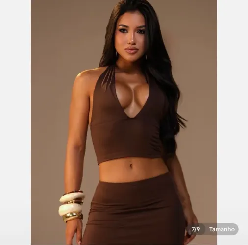 Vendo conjunto top e saia longa no tecido suplex 