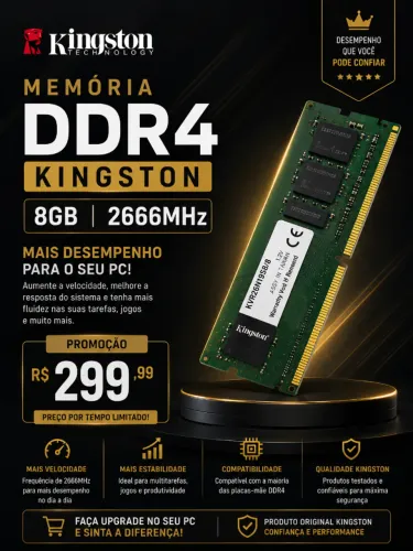 Memória Kingston DDR4 8GB 2666MHz Original Lacrada | Pronta Entrega