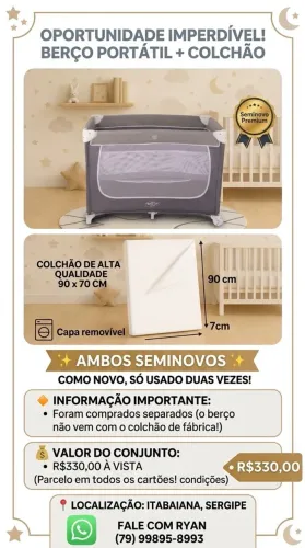 Berço portátil + colchão