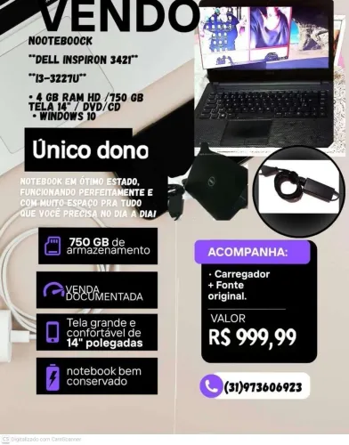 Notebook Dell Inspiron 3421 i3 4GB HD 750GB 14"