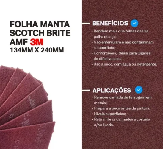Kit 3 Esponjas para limpeza, lixamento Scotch Brite 3M Amf 134mmx240mm