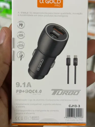 KIT CARREGADOR VEICULAR ?GOLD PRO TURBO PD 60W - CARREGAMENTO SUPER RÁPIDO!