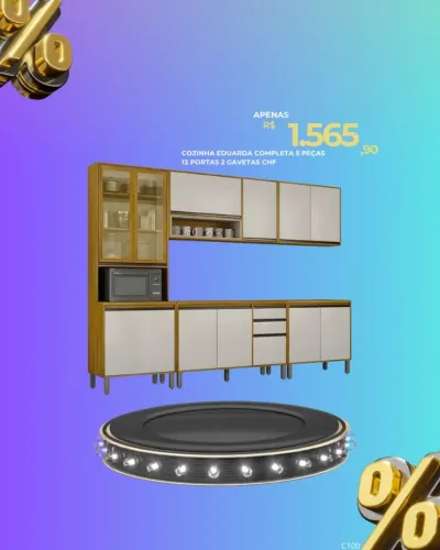 Cozinha completa Eduarda 2.60m 5 peças 12 portas e 2 gavetas / pague na entrega