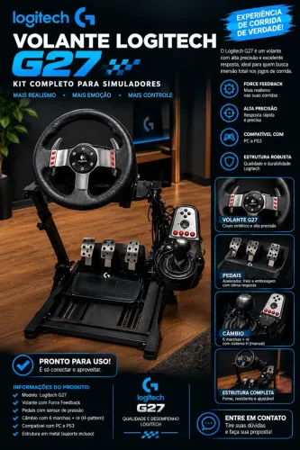 Volante Gamer Logitech G27 com pedais, câmbio e Cockpit