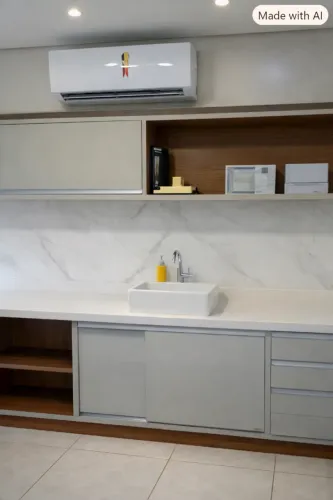 Conjunto de marcenaria com balcão em porcelanato - cuba celite, torneira fani, alto padrão