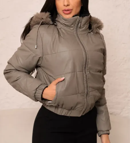 Jaqueta Puffer Dupla face - tamanho P (36-38) - Castanho claro e preto - seminova 
