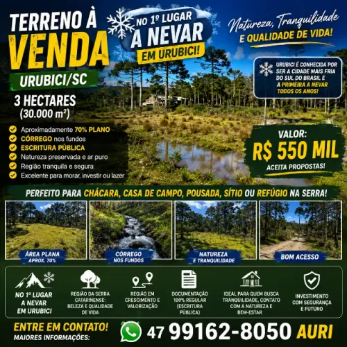 Sítio 30.000 m² em Urubici/SC - Escritura pública, plano e valorizado.