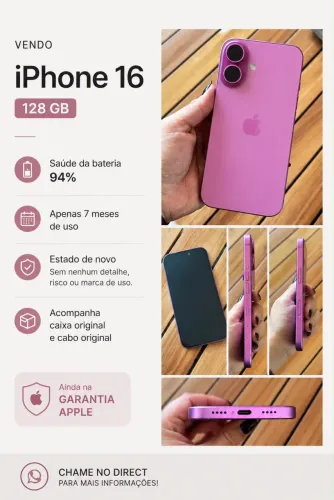 iPhone 16 128GB Rosa | Garantia Apple 