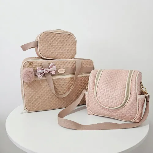 kit bolsa maternidade 3 peças rosa chá