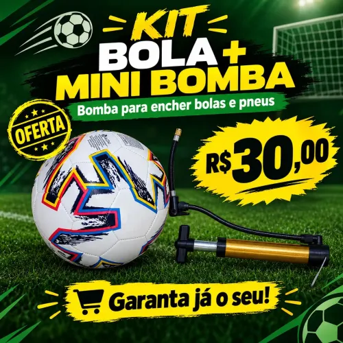 Kit bola e mini bomba de encher bola e pneus