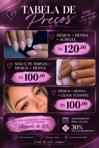 Unha acrigel e design de sobrancelha