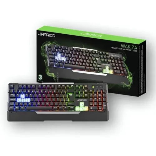Teclado Gamer Semi Mecânico Warrior Wakiza LED Rainbow - TC208