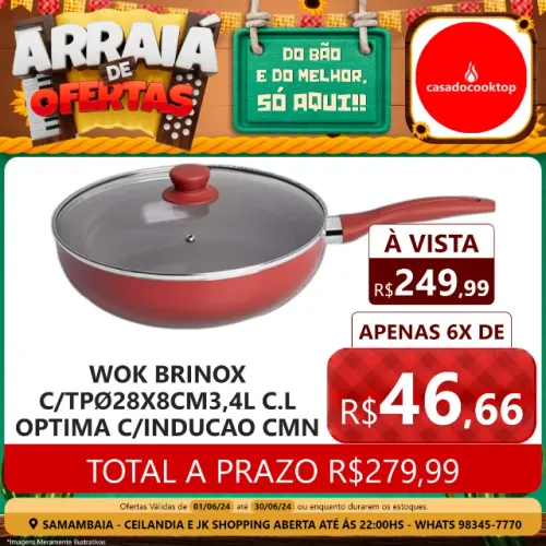 Wok brinox c/tpø28x8cm3,4l c.l optima c/inducao cmn