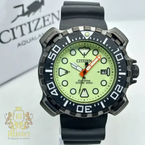 Relógio Citizen Eco-Drive Verde Água Lançamento de Quartz Luminoso Pulseira de Borracha