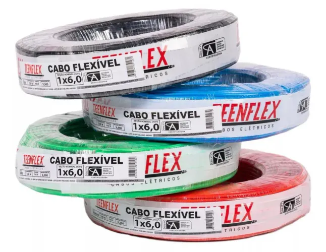 Cabo Flexível 1x6,0mm fio rolo elétrico 100 metros