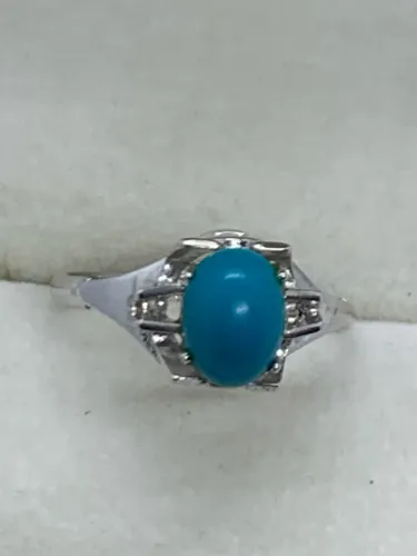 Anel de prata com pedra azul Turquesa Elegante aro 14