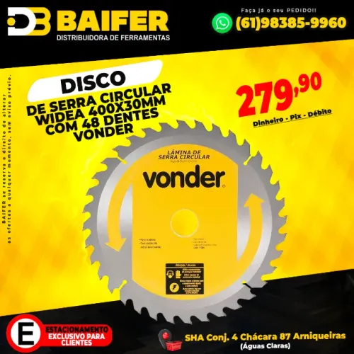 Disco de Serra Circular Widea 400x30mm Com 48 Dentes Vonder