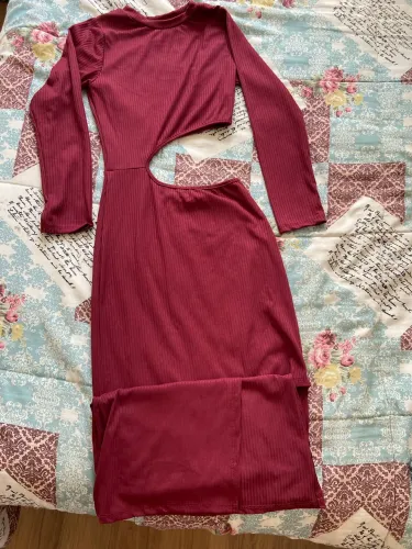 Vestido Manga Longa Canelado 